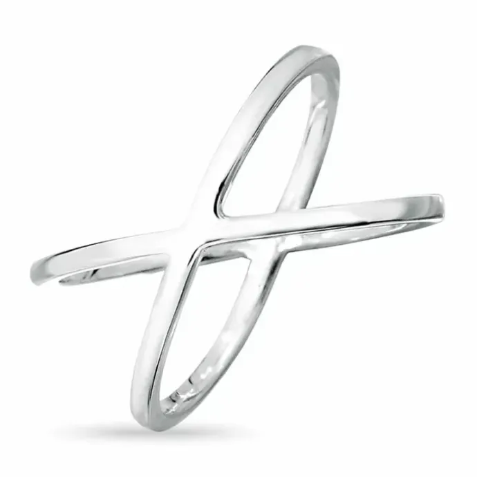 Enkel kryds ring i rhodineret sølv