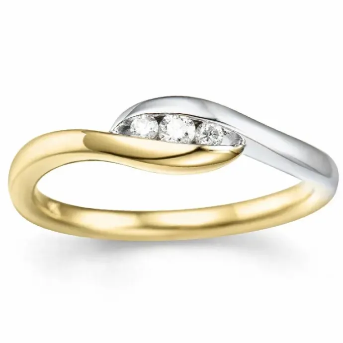 Fingerring abstrakt brillant ring i 14 karat guld.- og hvidguld 0,11 ct