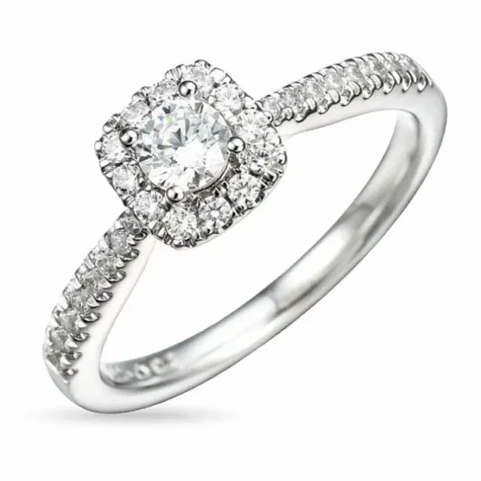 Firkantet diamantring i 14 karat hvidguld 0,26 ct 0,26 ct