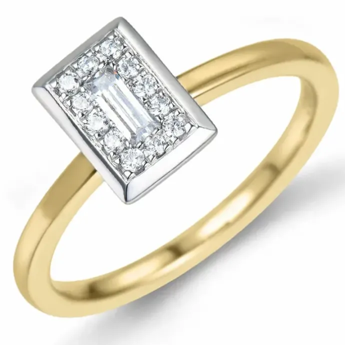 Firkantet diamantring i 14 karat guld.- og hvidguld 0,10 ct 0,10 ct