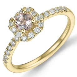 Firkantet morganit brillantring i 14 karat guld 0,22 ct 0,246 ct