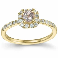 Firkantet morganit brillantring i 14 karat guld 0,22 ct 0,246 ct