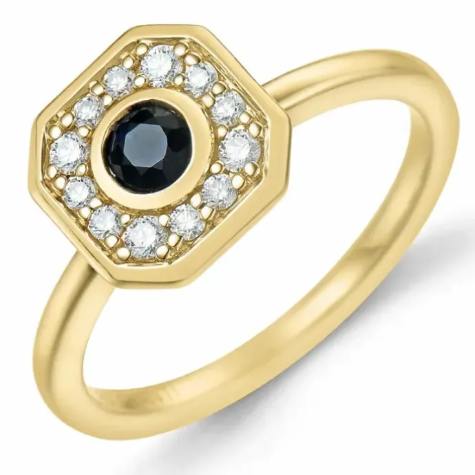Firkantet safir brillantring i 14 karat guld 0,306 ct 0,192 ct