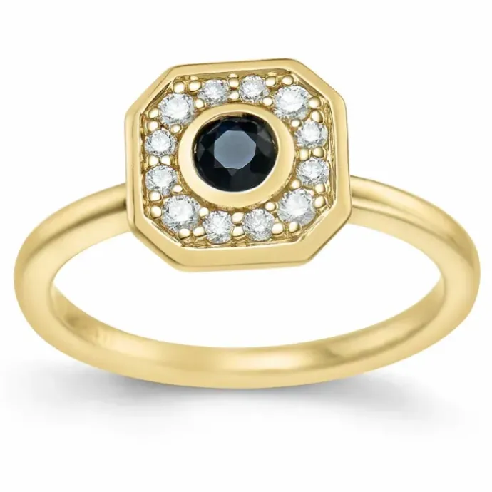 Firkantet safir brillantring i 14 karat guld 0,306 ct 0,192 ct