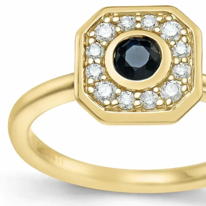 Firkantet safir brillantring i 14 karat guld 0,306 ct 0,192 ct