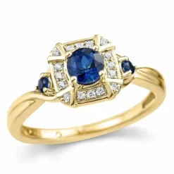 Firkantet safir diamantring i 14 karat guld 0,07 ct 0,45 ct 0,09 ct