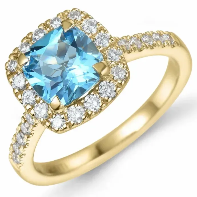 Firkantet topas diamantring i 14 karat guld 1,90 ct 0,44 ct