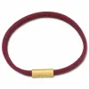 Flad rød magnetarmbånd i læder med forgyldt stål lås x 6 mm