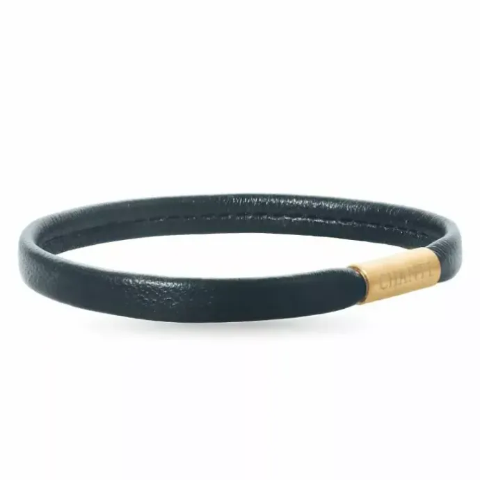 Flad sort armbånd i læder x 6 mm