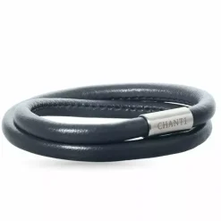 Grå læder armbånd i stål x 6 mm