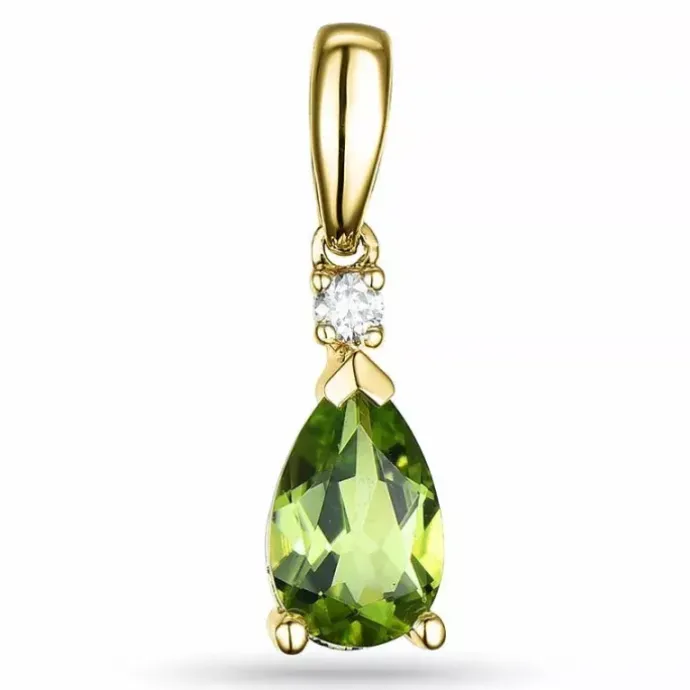 Grøn peridot vedhæng i 14 karat guld 0,03 ct 0,9 ct