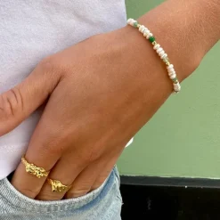 Grøn zirkon ring i forgyldt sølv