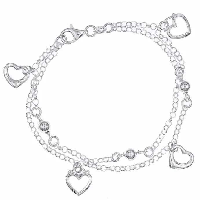 Ægte hjerte armbånd i sølv med vedhæng i sølv