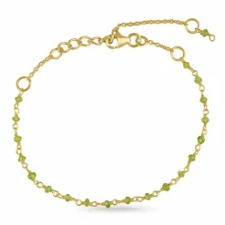 Ægte peridot armbånd i forgyldt sølv 15 cm plus 6 cm x 3,0 mm