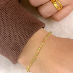 Ægte peridot armbånd i forgyldt sølv 15 cm plus 6 cm x 3,0 mm