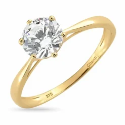 Guldringe: solitairering i 9 karat guld