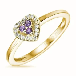 Hjerte ametyst diamantring i 9 karat guld 0,07 ct 0,05 ct