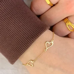 Hjerte armbånd i forgyldt sølv med vedhæng i forgyldt sølv