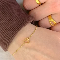 Hjerte armbånd i forgyldt sølv med vedhæng i forgyldt sølv