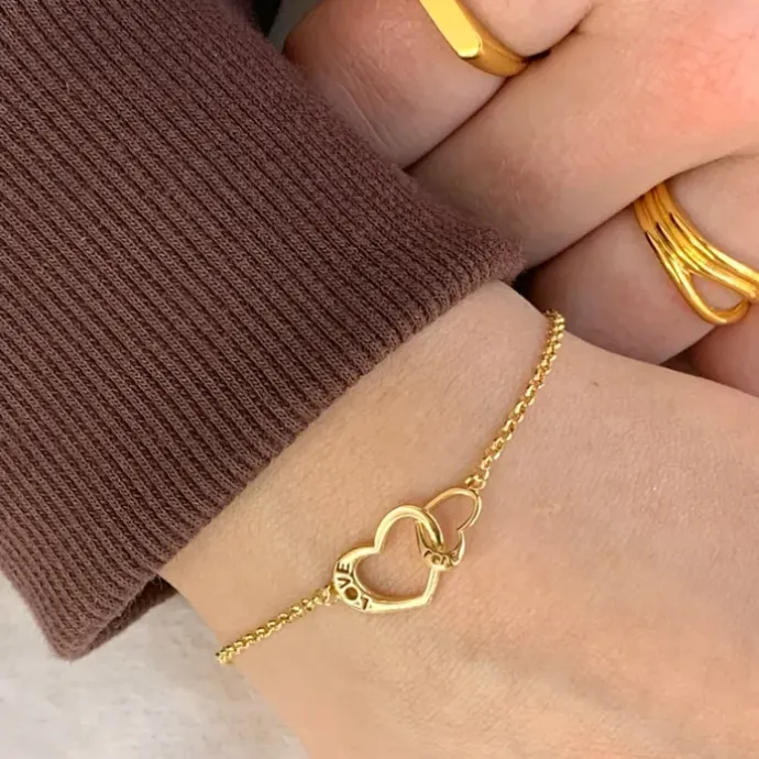 Hjerte armbånd i forgyldt sølv med vedhæng i forgyldt sølv