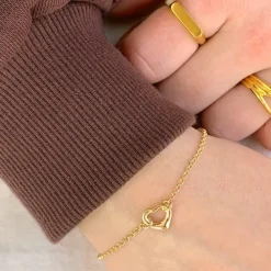Hjerte armbånd i forgyldt sølv med vedhæng i forgyldt sølv