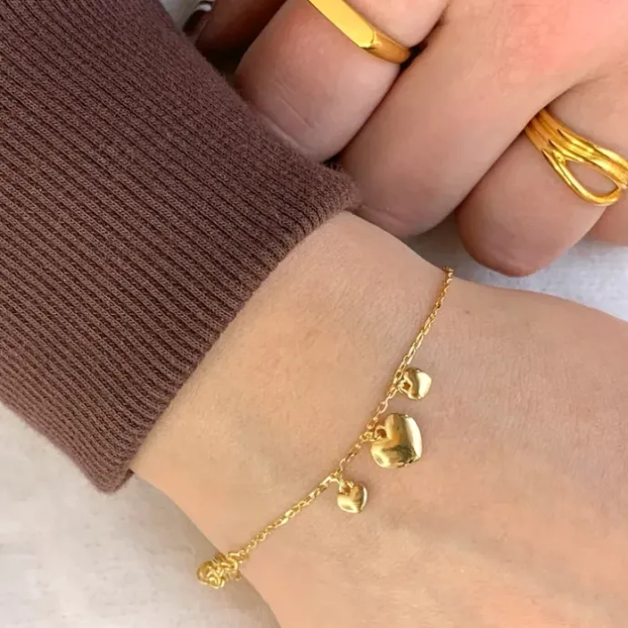 Hjerte armbånd i forgyldt sølv med vedhæng i forgyldt sølv