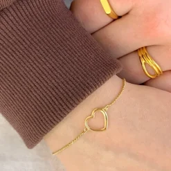 Hjerte armbånd i forgyldt sølv med vedhæng i forgyldt sølv
