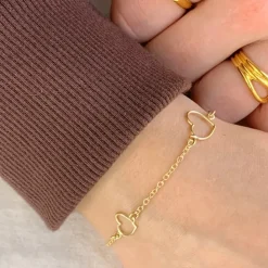 Hjerte armbånd i forgyldt sølv med vedhæng i forgyldt sølv