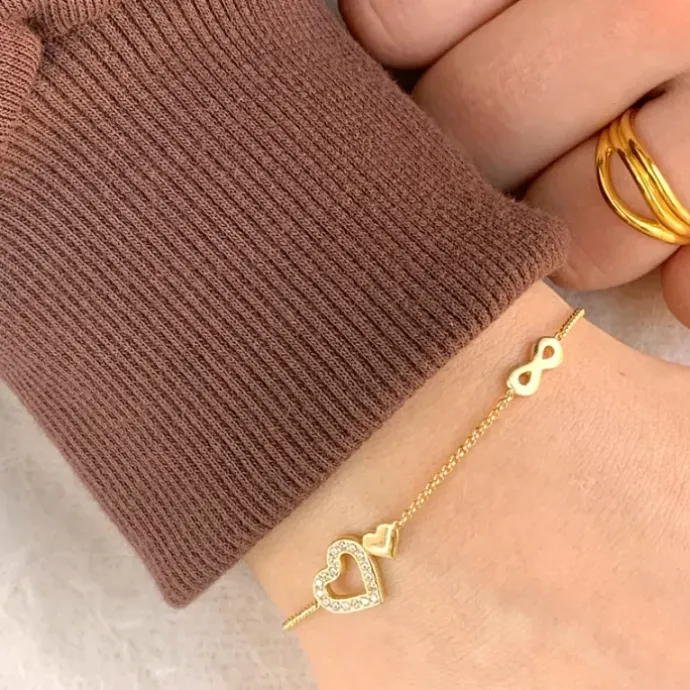 Hjerte armbånd i forgyldt sølv med vedhæng i forgyldt sølv