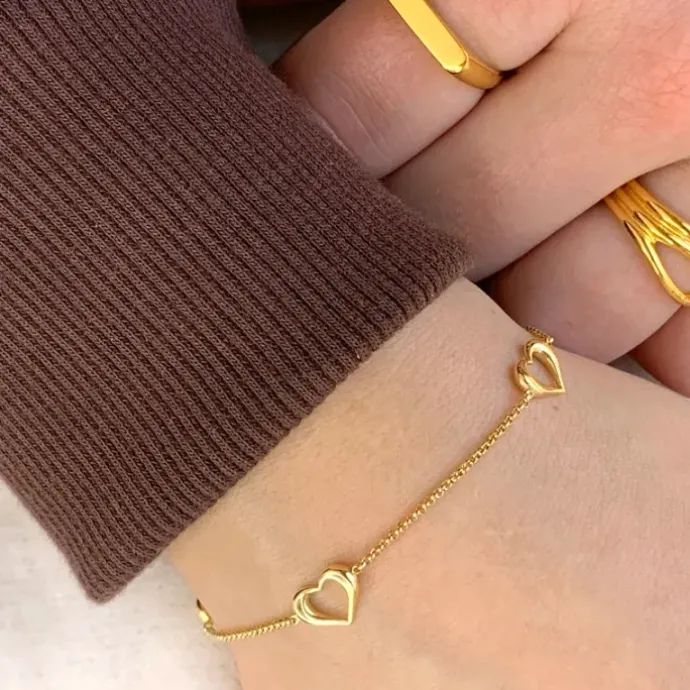 Hjerte armbånd i forgyldt sølv med vedhæng i forgyldt sølv