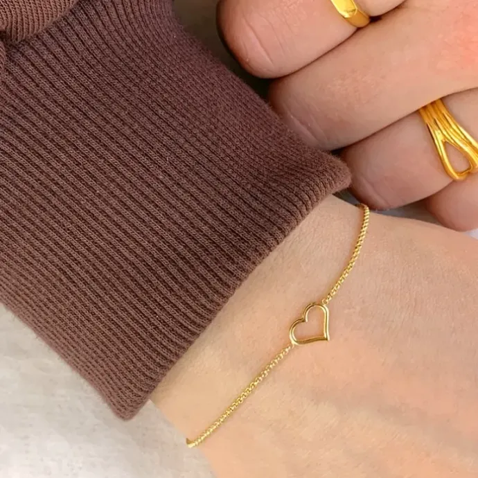 Hjerte armbånd i forgyldt sølv med vedhæng i forgyldt sølv