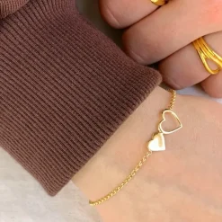 Hjerte armbånd i forgyldt sølv med vedhæng i forgyldt sølv