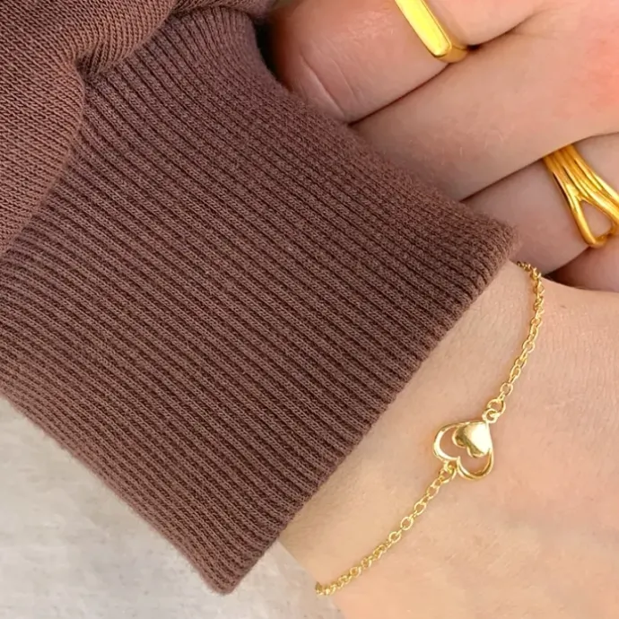 Hjerte armbånd i forgyldt sølv med vedhæng i forgyldt sølv