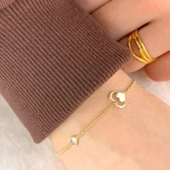 Hjerte armbånd i forgyldt sølv med vedhæng i forgyldt sølv
