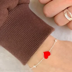 Hjerte armbånd i sølv med vedhæng i sølv