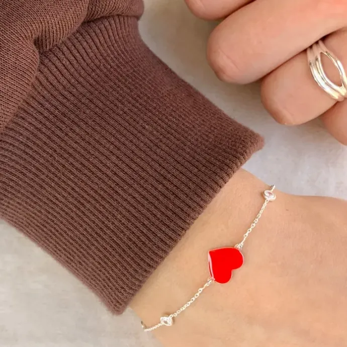Hjerte armbånd i sølv med vedhæng i sølv