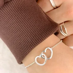 Hjerte armbånd i sølv med vedhæng i sølv