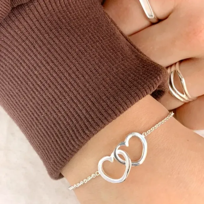 Hjerte armbånd i sølv med vedhæng i sølv