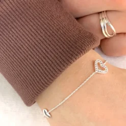 Hjerte armbånd i sølv med vedhæng i sølv
