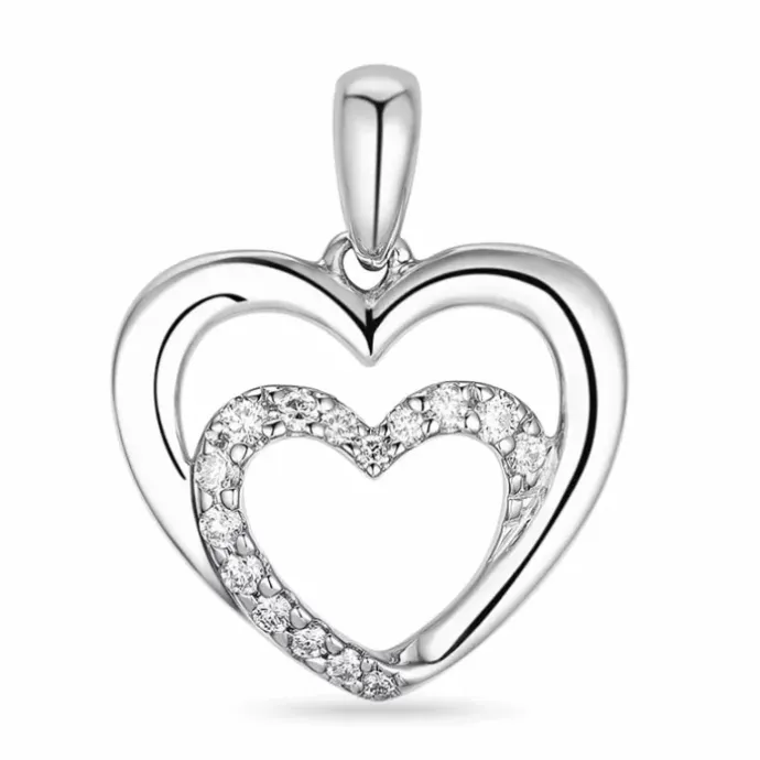 Hjerte brillant vedhæng i 14 karat hvidguld 0,12 ct