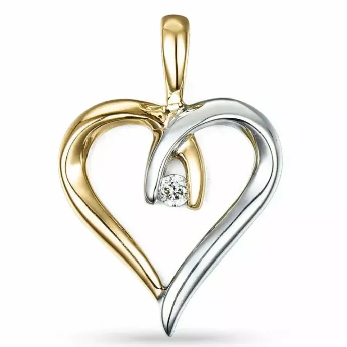 Hjerte diamant diamantvedhæng i 9 karat guld.- og hvidguld 0,03 ct