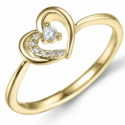 Hjerte diamant ring i 14 karat guld 0,065 ct