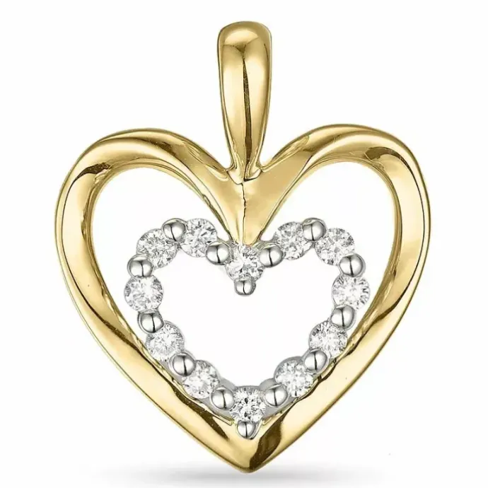 Hjerte diamant vedhæng i 14 karat guld.- og hvidguld 0,18 ct