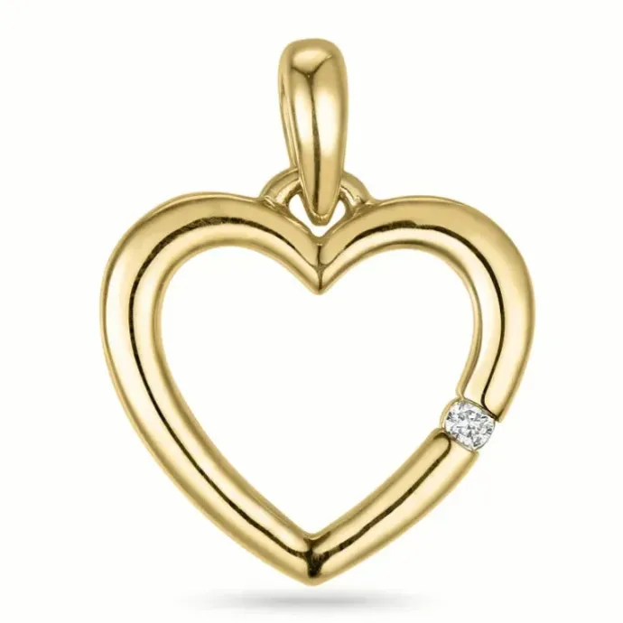 Hjerte diamantvedhæng i 14 karat guld 0,01 ct