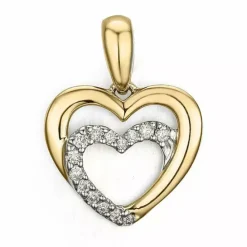 Hjerte diamantvedhæng i 14 karat guld.- og hvidguld 0,08 ct