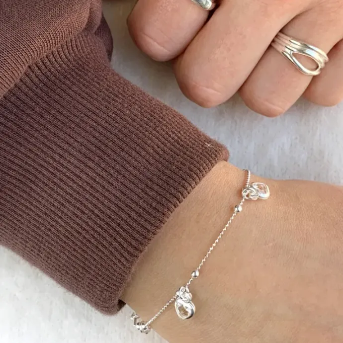 Hjerte hvid krystal armbånd i sølv med vedhæng i sølv