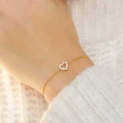 Hjerte hvid zirkon armbånd i forgyldt sølv