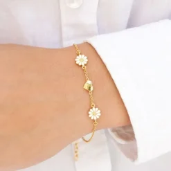 Hjerte marguerit armbånd i forgyldt sølv - Maggie
