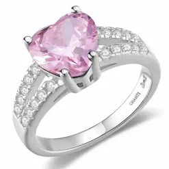 Hjerte pink zirkon ring i sølv