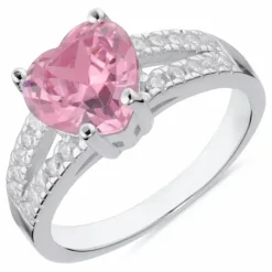 Hjerte pink zirkon ring i sølv